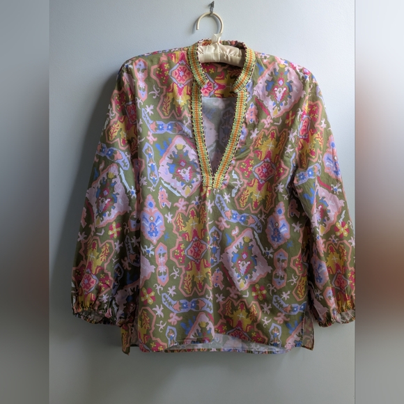 Zara Tops - Zara Boho Manadarin Collar Split Neck  Floral Print  Top Size L